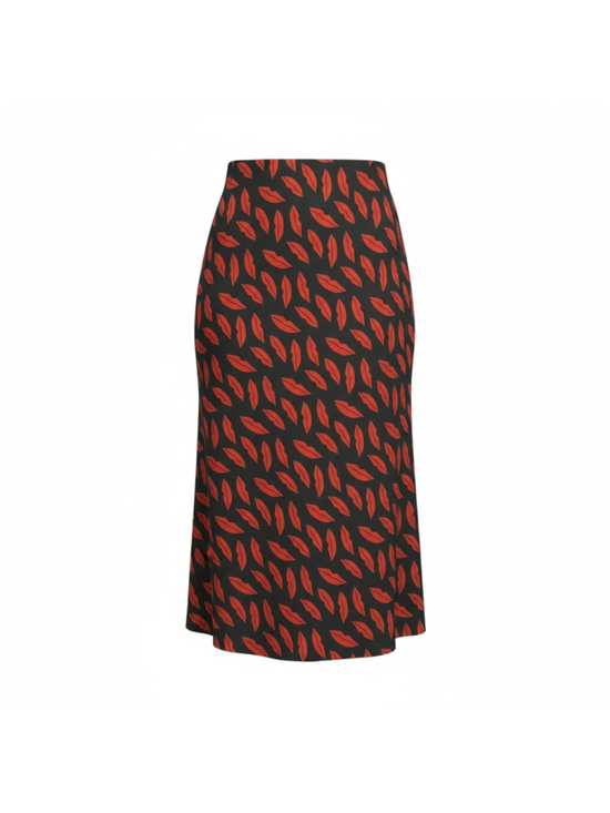 Ann Taylor Factory Dresses & Skirts - Size L Women's Ann Taylor Factory Black Red Lips Satin Elastic Waist Midi Skirt
